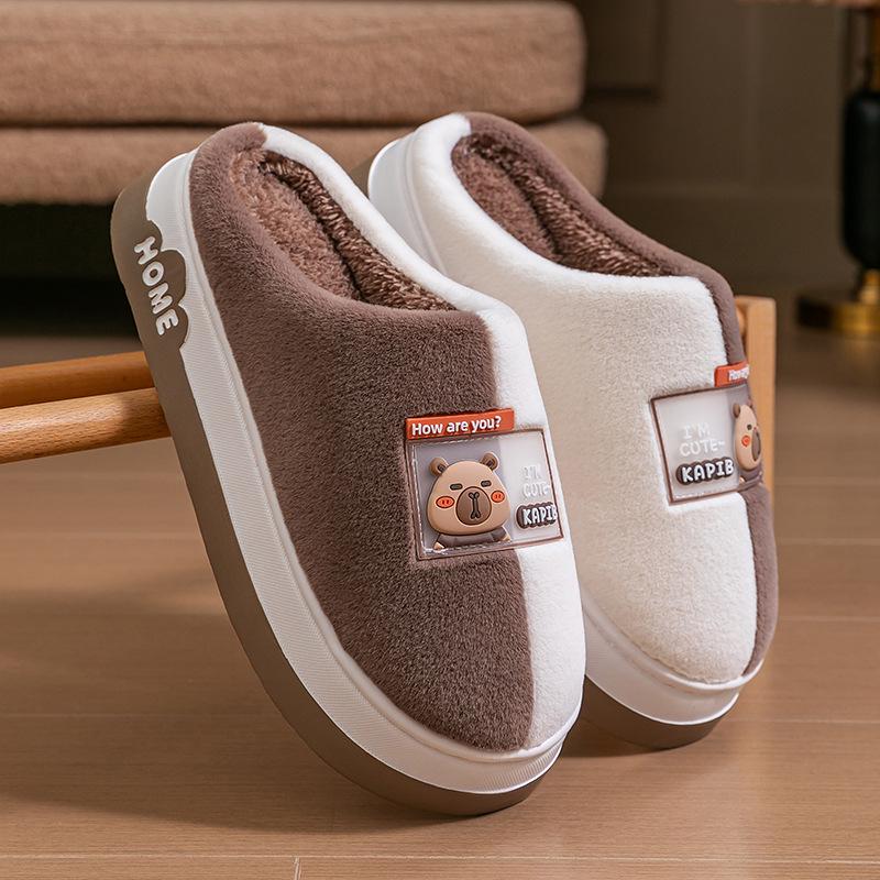 Plush Autumn/Winter Indoor Cotton Slippers - Thick-Soled and Warm for Men & Women