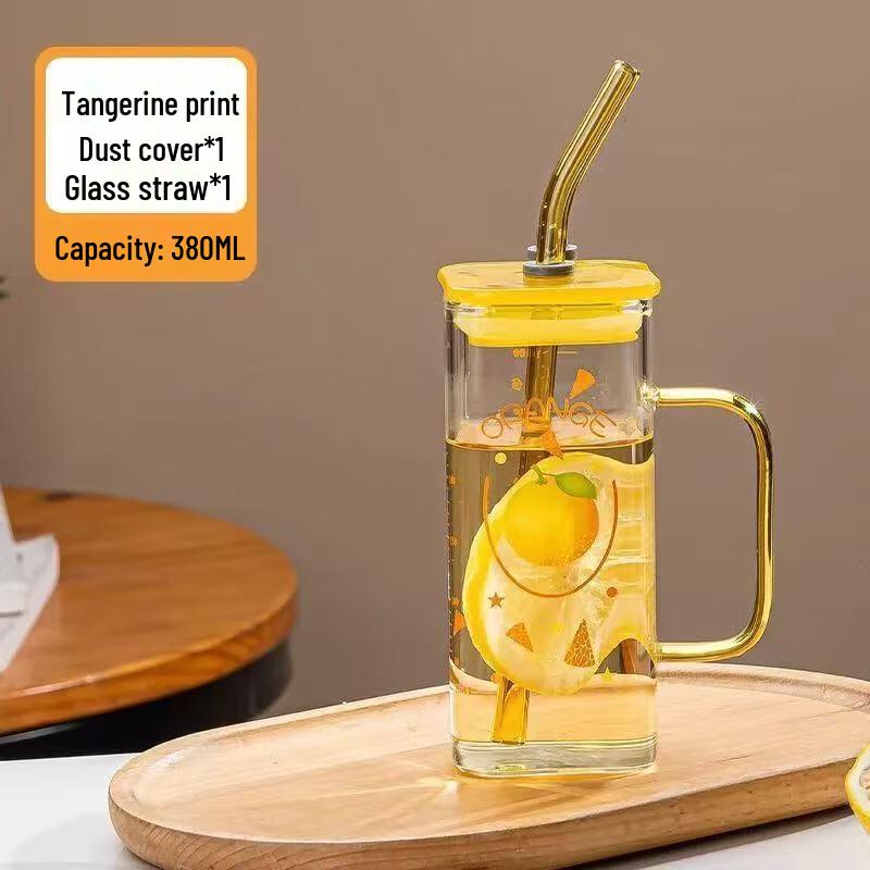 Ins Style Glass Milk & Juice Straw Cup