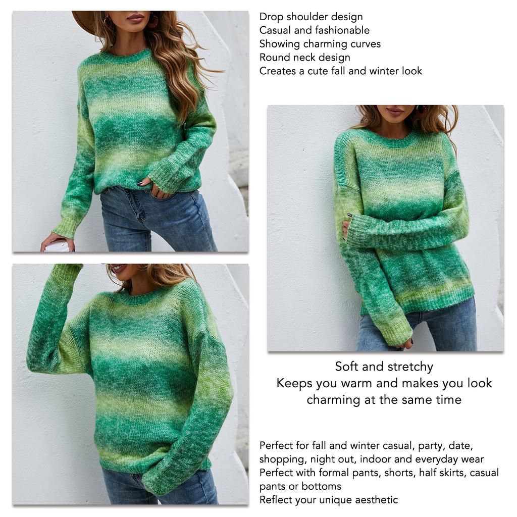 Regenbogen Pullover Modischer Überschnitt Rundhalsausschnitt Langarm Damen Pullover