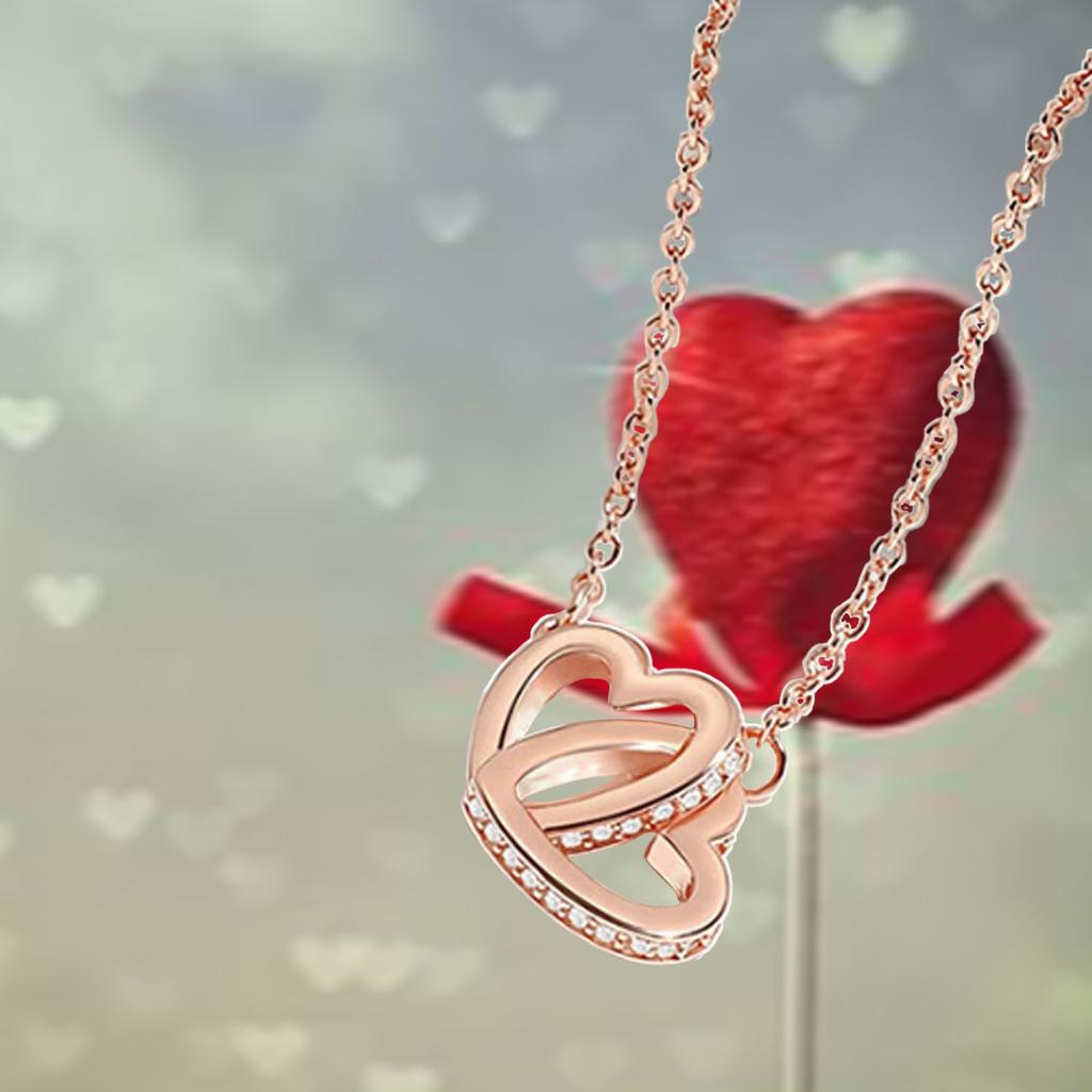 Dual Heart Stylish Necklace For Women Featuring Opulent Gold Plating And Eyecatching Stones Zirconia
