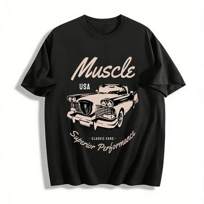 USA Classic Muscle Car Graphic Vintage Casual Tee Pure Cotton T-shirt