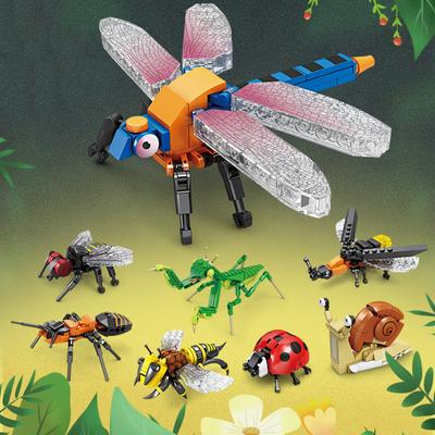 Ideas creativas clásicas, animales de insectos, bloques de construcción, abeja, libélula, hormigas, mosca, mariquita, caracol, modelo, Kit de juguetes para adultos y niños