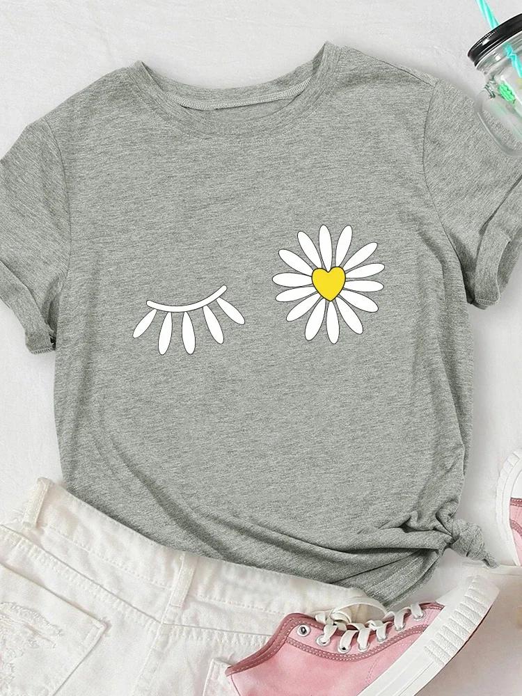 Daisy Flower Print Women T Shirt Short Sleeve O Neck Loose Women Tshirt Ladies Tee Shirt Tops Camisetas Mujer