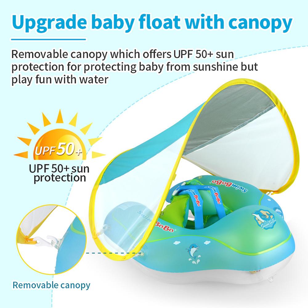 

SWIMBOBO Inflatable Baby Swimming Ring Infant Float Lying Swimming Trainer with Sunshade S