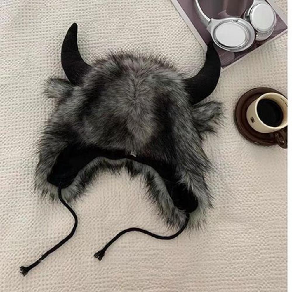 Black Bull Demon King Plush Pullover Hat Men's and Women's Autumn and Winter Plush Ear Protector Hat Thickened Warm and Cold Hat