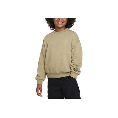 Nike Sportswear Icon Fleece Logo Print Ribbed Crewneck Loose Fit Sweatshirt Kids Sweatshirt Khaki FN7274-276