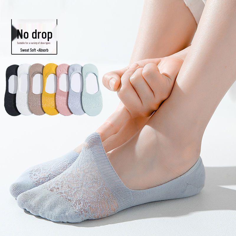Women's Invisible Low-Cut Lace Socks: Thin, Breathable, Anti-Slip Silicone Heel, Short-Tube Cotton.