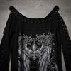 2026 Dark Gothic Fallen Angel Rhinestone Strappy Off-the-Shoulder Long Sleeve Women's Top