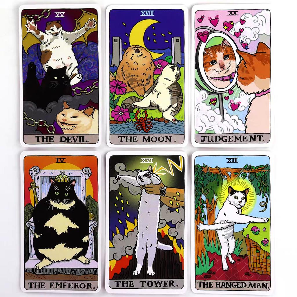 4*2.36 Inch Cat Tarot Deck Funny Witchy Cat Kawaii Uwu 22pcs Major Arcana - For Family Gathering Divination Board Game 10.3*6cm