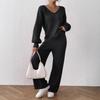 Women's minimalist casual fashion knit set: V-neck loose top + solid color wide-leg straight-leg pants sweater two-piece set