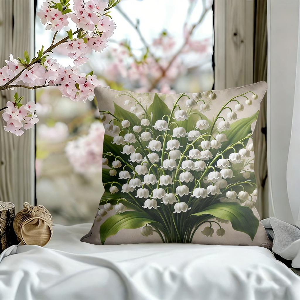 Elegante Funda de Almohada de Lirio del Valle Estampado Floral Botánico Blanco Vintage Funda de Cojín Para Sofá Cama Diván Decoración del Hogar Boho