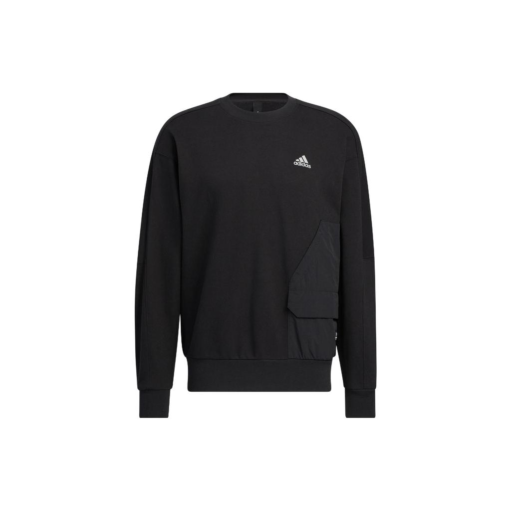 Adidas Solid Color Logo Print Crew Neck Long Sleeve Sweatshirt Men Tops Black HP1385