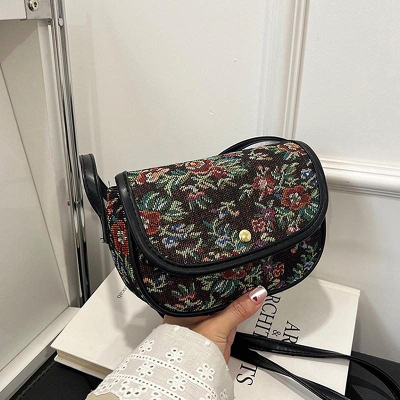 Retro Flowers Pattern Bags Simple Style Designer Women Shoulder & Crossbody Bags Small High Quality Handbags Purses