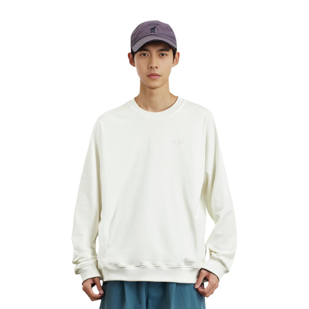 Li Ning Vital Series Solid Color Crew Neck Pullover Sweatshirt Unisex Sweatshirt Off-White AWDT701-3