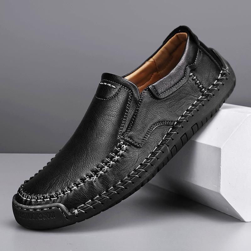 

Мужская обувь большого размера, повседневная кожаная обувь с одной педалью, деловая обувь, мягкая подошва, закрывающая стопу, мягкая поверхность, удобная обувь для вождения 48 чёрный