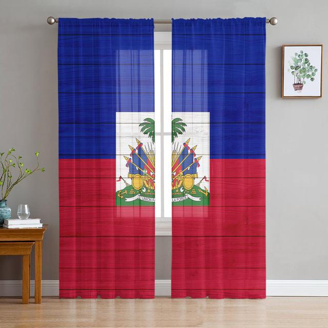 Haiti Ulusal Bayrak Günü Tül Perdeler Oturma Odası İçin Şeffaf Perdeler Yatak Odası İçin Mutfak Pencere Perdesi