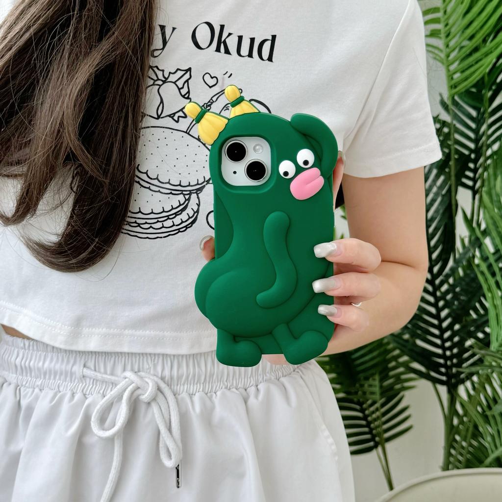 For iPhone 15 Silicone Case Cute Cucumber Sprite Design Shockproof Phone Back Cover