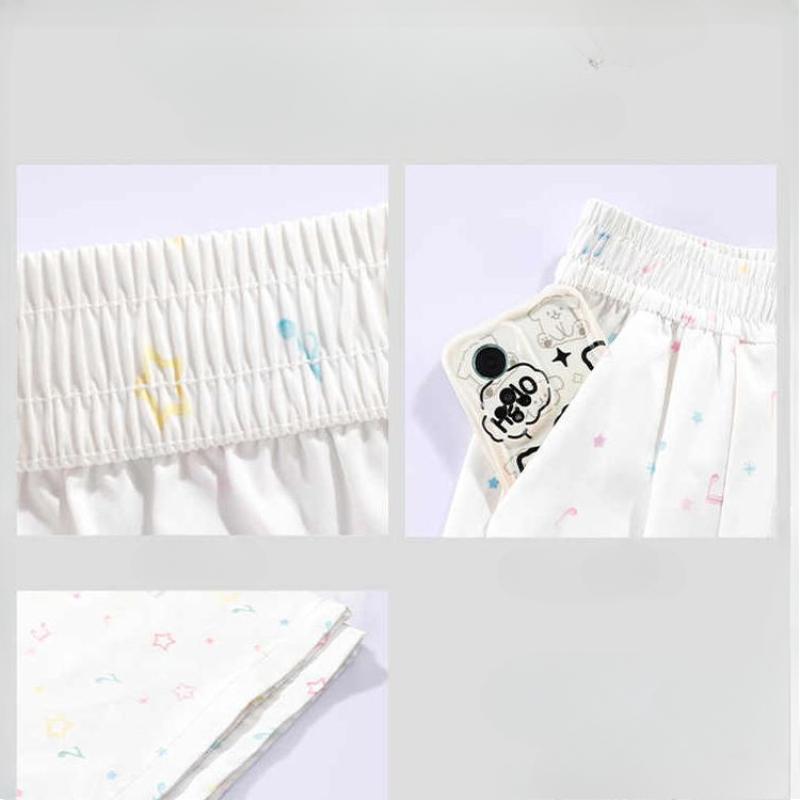 White Music Note Print Wide-Leg Pants for Women - Summer Premium Drapey Casual Strolling Ice Silk Floor-Length Trousers