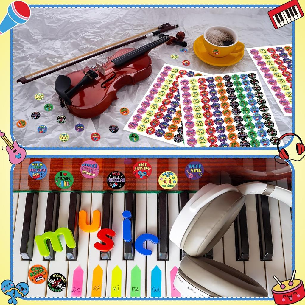 Eersida 900 Pcs Music Teacher Reward Stickers Set trument Themed Motivational Stickers Music Themed Label Supplies for Student Incentives 0.75 Inches