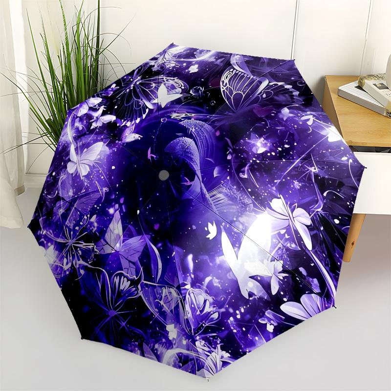 1pc Purple Butterfly Fantasy Umbrella with Plastic Handle,Vibrant Cartoon Pattern,Multi-functional UmbrellaPT125