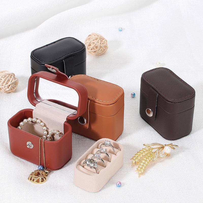 Compact Cross-Border Jewelry Box with Mirror - Portable Storage for Earrings and Rings