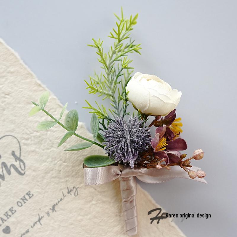 

Complete Wedding Corsage Set: Boutonnieres for Parents, Groomsmen, Bridesmaids & Wrist Flowers