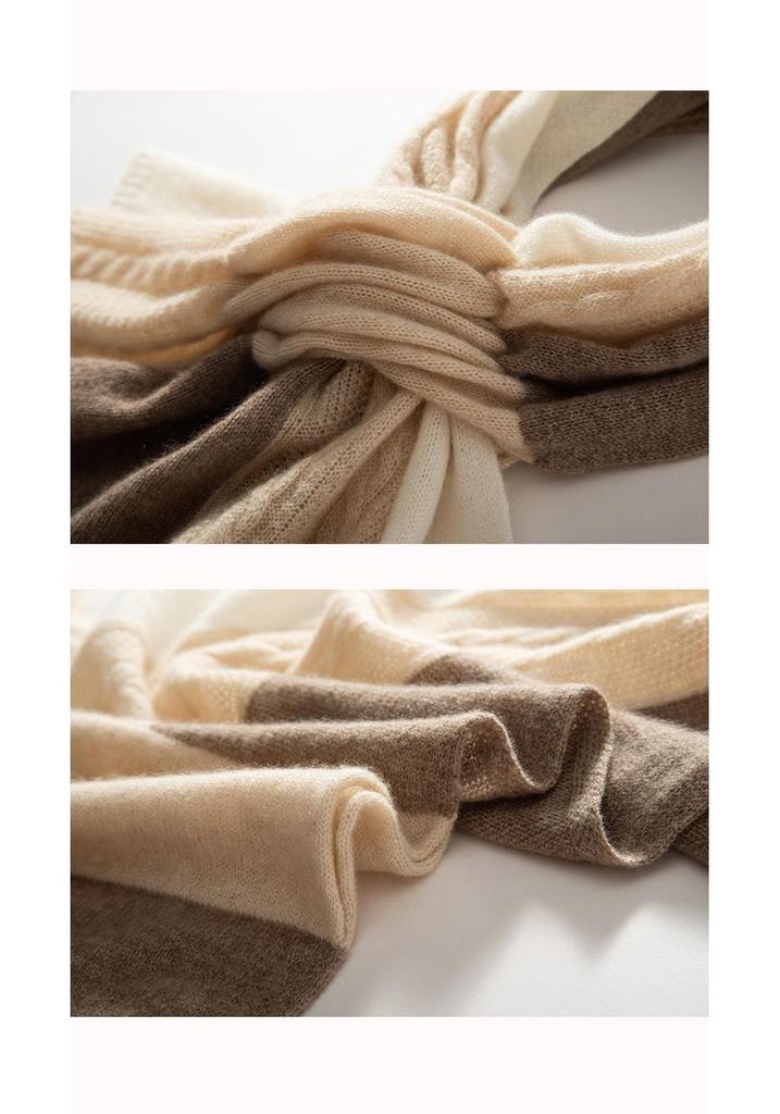 100% Pure Cashmere Women's Scarf - Warm, Perforated Knit, Versatile Color Block for Autumn/Winter