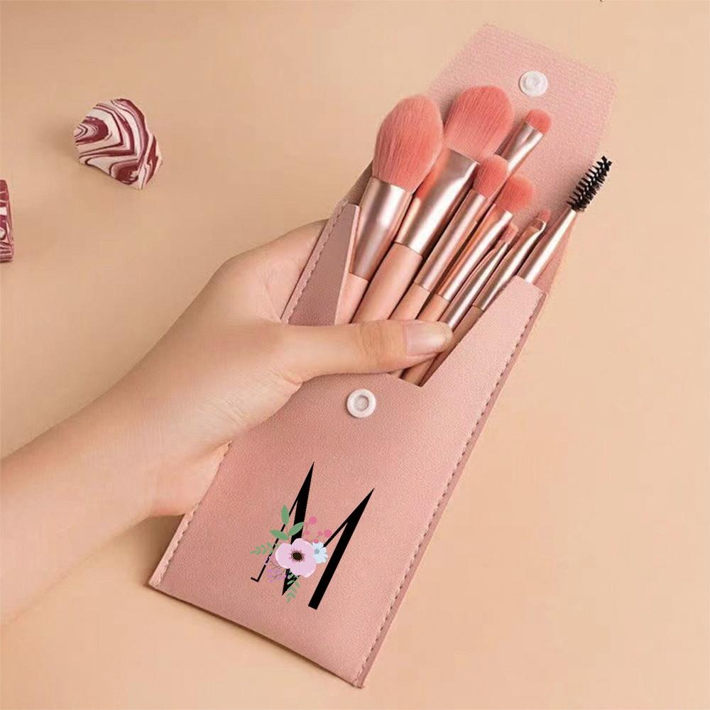 Pink Makeup Brushes Set Soft Synthetic Hair Portable Powder Eyeshadow Brushes For Daily Use Flower And Black Pattern