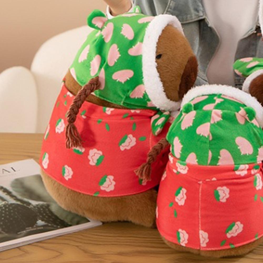 Red Cotton Coat Capybara Plush Toy Cartoon Capybara Fluffty Doll Capybara Plush Doll  Birthday Gift