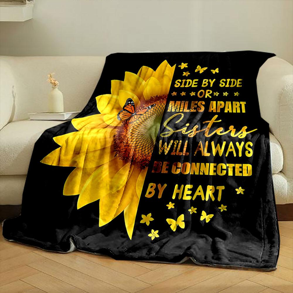 Sunflower Butterfly Sister Quote Blanket Bedroom Blanket for Livingroom Couch Lunch Break Soft Throw for Friend's Festival Gift