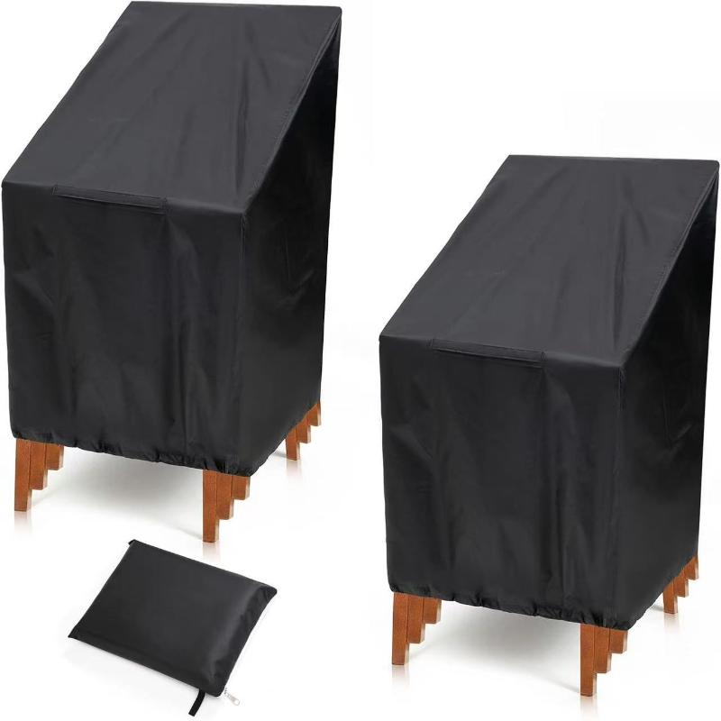 Waterproof Garden Chair Covers 210D Oxford Fabric Outdoor Stackable Chairs Protector Uv Resistant Black Furniture Cover
