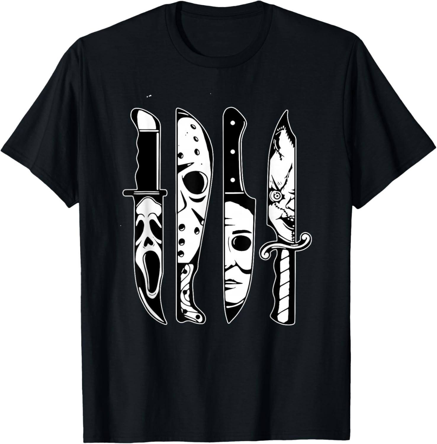 Halloween Horror Movie Characters In Knives Scary Halloween unisex T-Shirt Mens Womens Tees Top XL