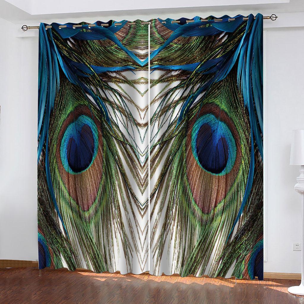 Digital Printing Peacock Animal Series Sunshade Curtains Living Room Bedroom Home Decoration Colored Feather Pattern Curtains