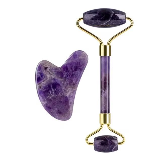 Amethyst Face Jade Massager Jade Roller Gua Sha For Lifting Anti-Wrinkle Acupuncture Beauty Skin Care Gouache Scraper Set