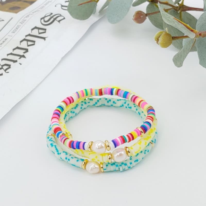 LALA Pearl Bead Bracelet B (Set of 3) - YELLOW