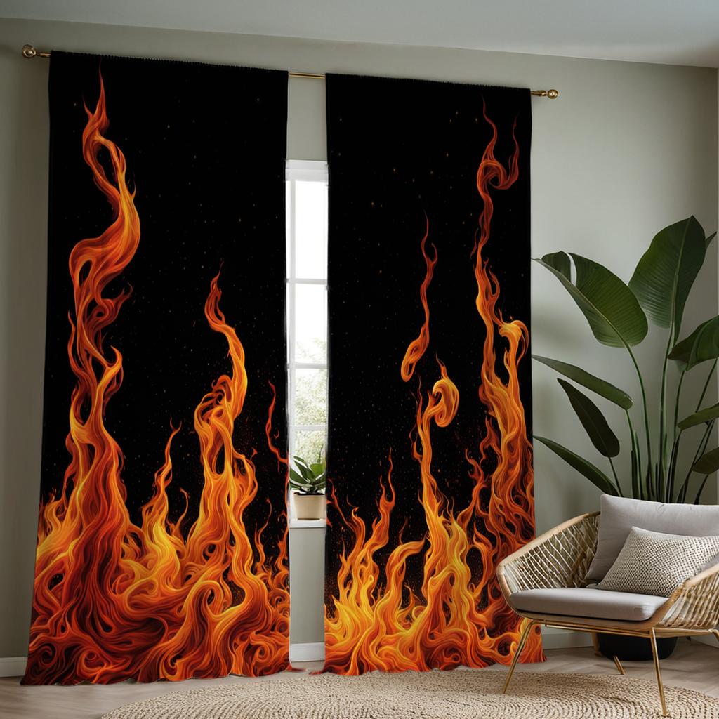 2 Stück Lebendige Flammen Verdunkelungsvorhänge – Halbtransparent für Wohnzimmer & Schlafzimmer Dekoration