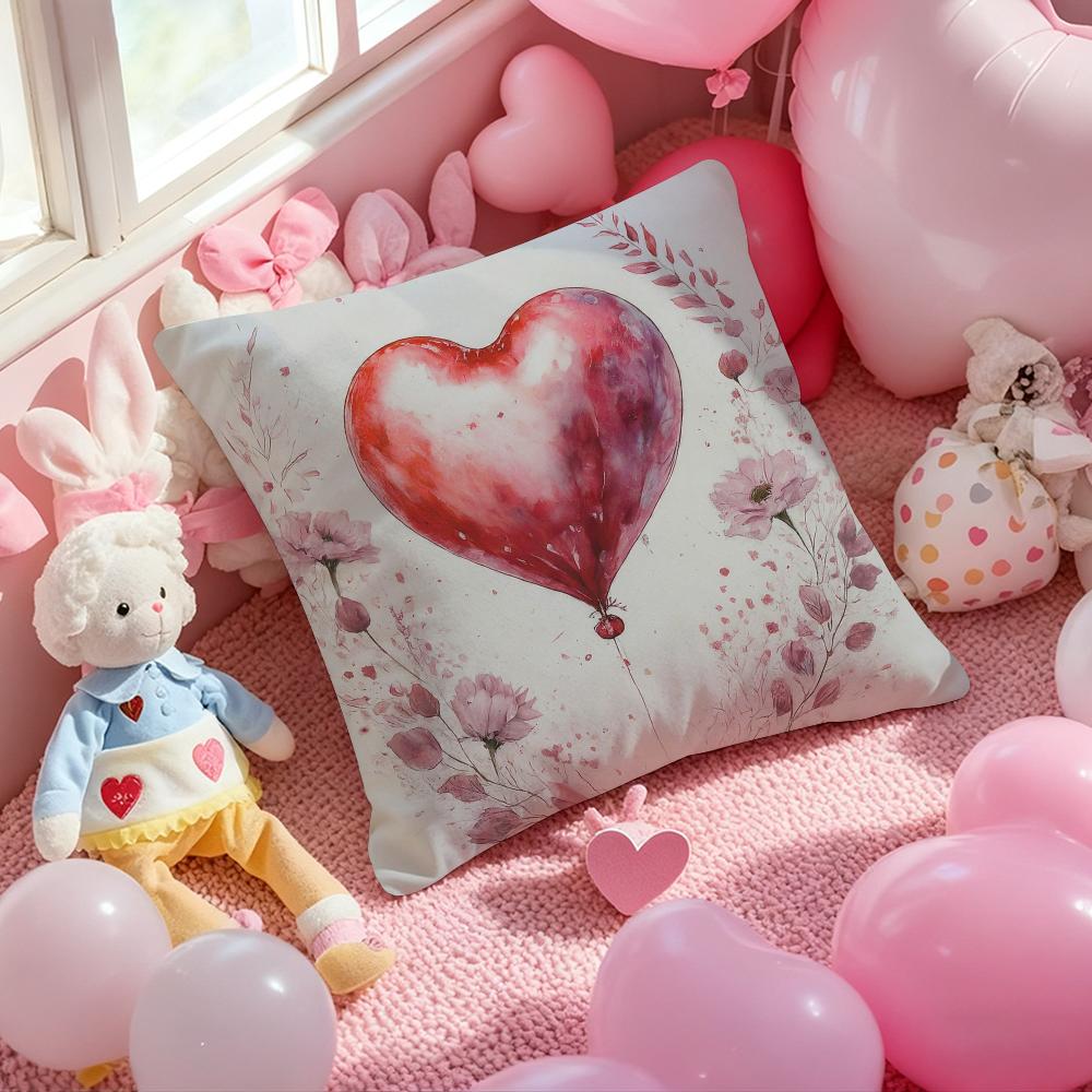 Valentine Red Heart Pillow Case Soft Plush Fabric Double-Sided Printed Cushion Cover Warm Winter Sofa Pillow Case