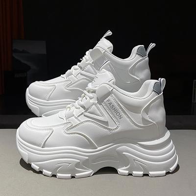 Klobige Plateau-Sneaker für Damen PU-Leder Dicke Sohle Vulkanisierte Schuhe Damen Schnürung Weiß Rutschfeste Sportschuhe