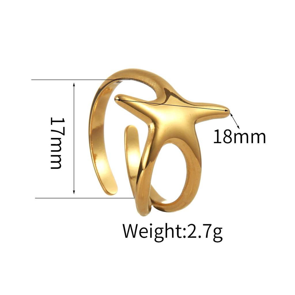 Anello Aperto INS Moda Acciaio Inossidabile Stella Marina Perla - Anello Dito Esagerato Placcato Oro 18K da Donna