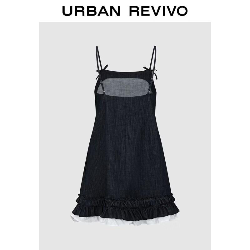 UR2026 Women s Color-block Lace Denim Dress XL