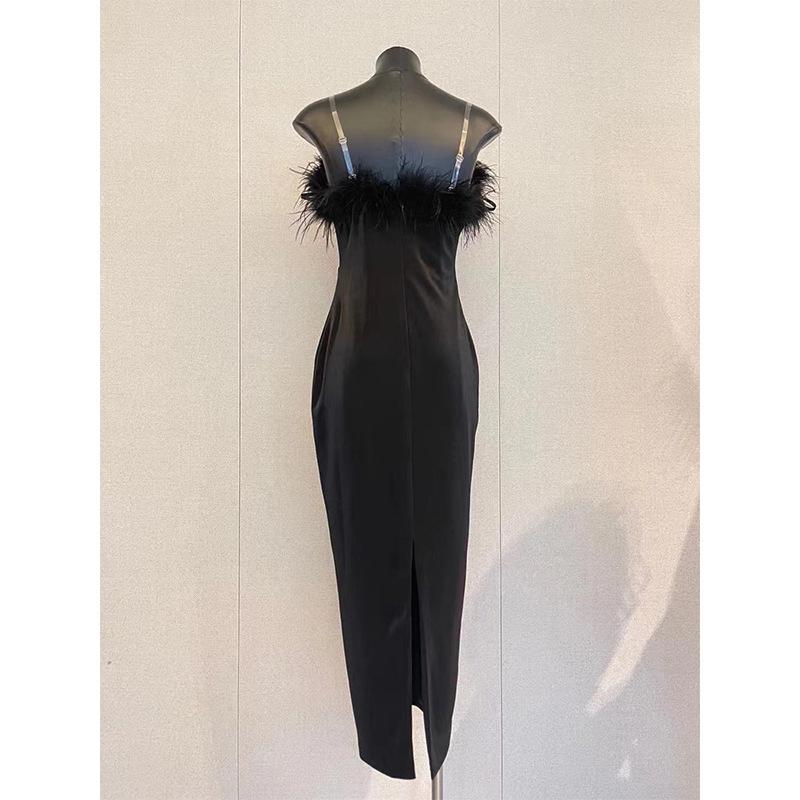 Feather Tube Top French-Style Celebrity-Inspired Slimming Evening Dress for Women