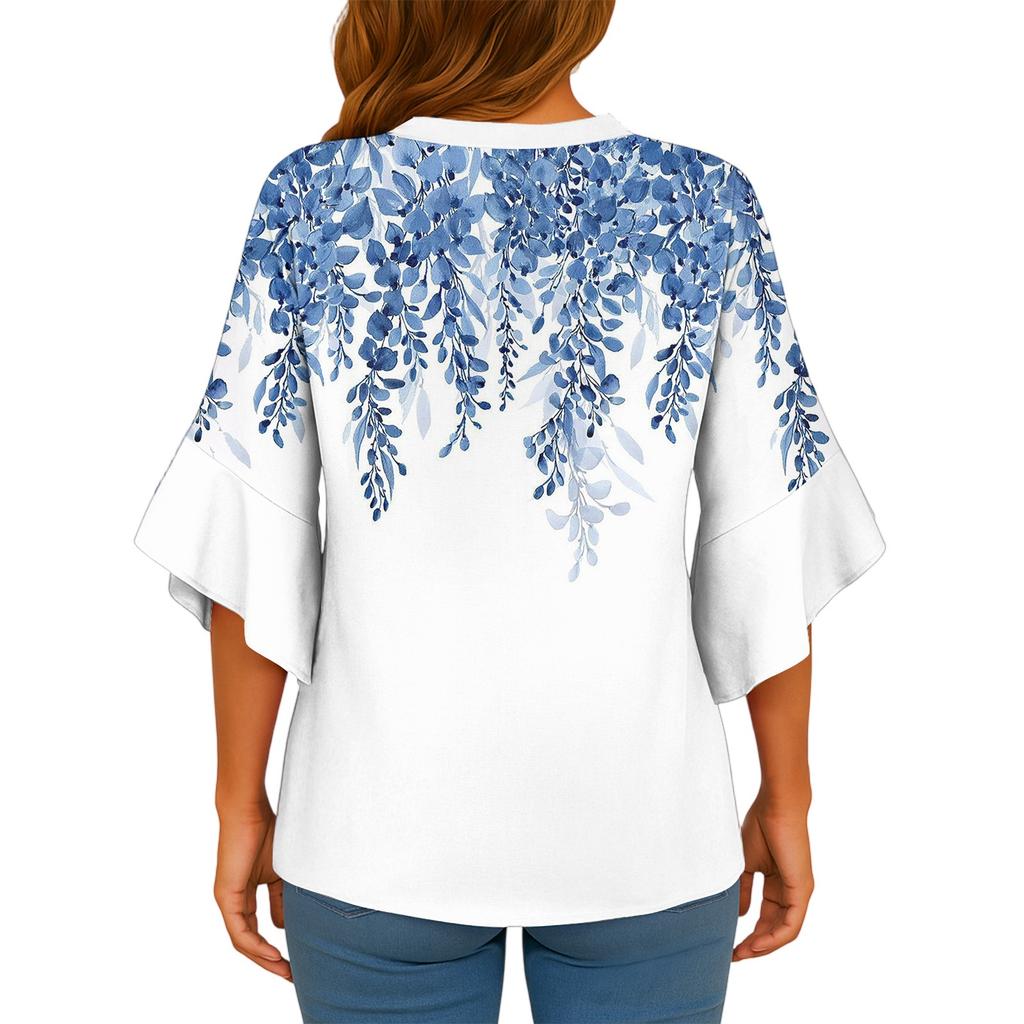 Summer Tops For Women Cute V Neck 3/4 Sleeve Blouses  Print Top Casual Shirts