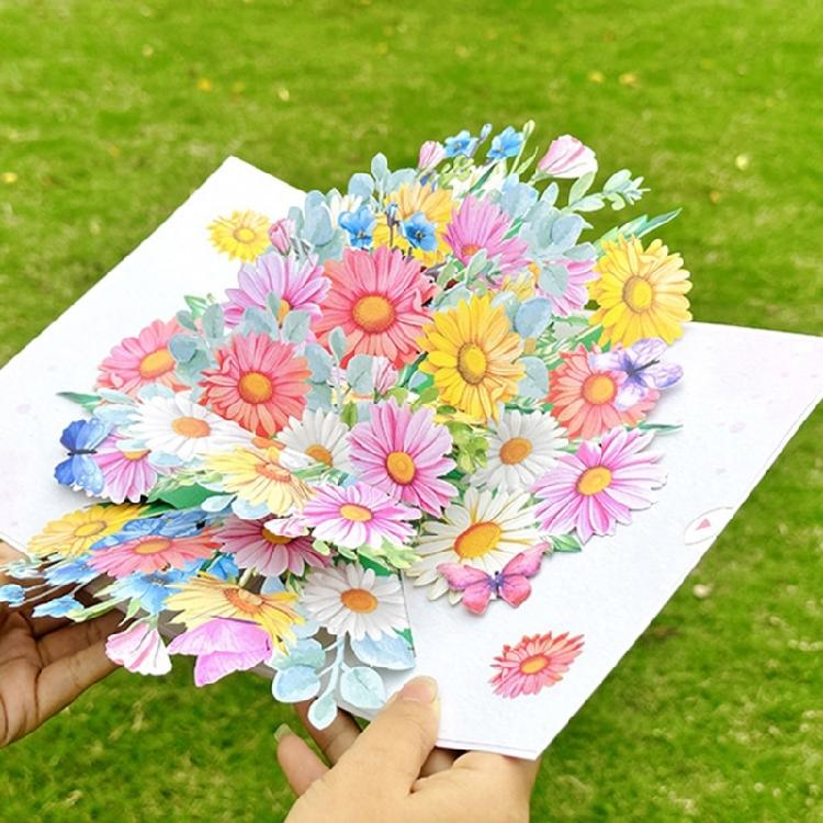 Creative Popup Daisies Paper Card Delicate Daisies Flower 3D Foldable Greeting Card for Birthdays Weddings Holiday