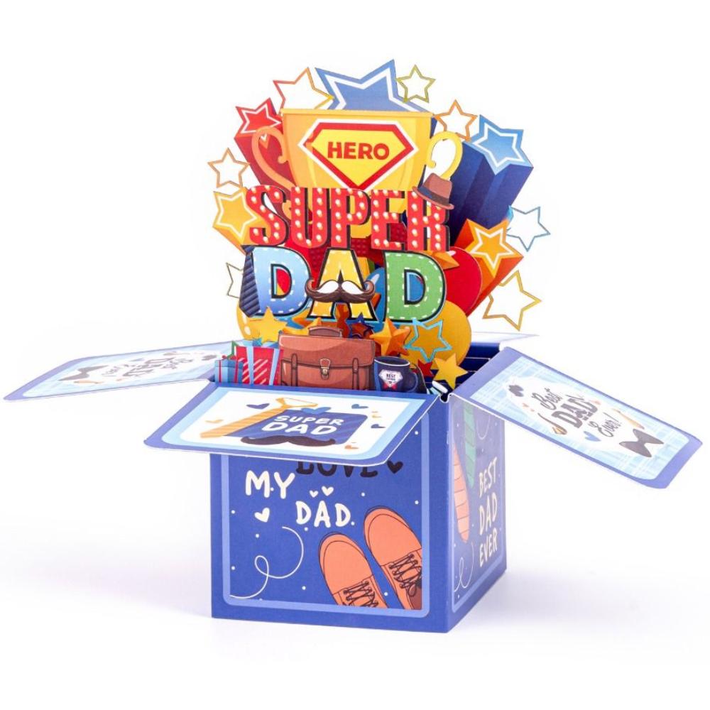Super Dad Father's Day Gift Blue Pop Up Blessing Card Funny 3D Up Greeting Cards  Grandpa