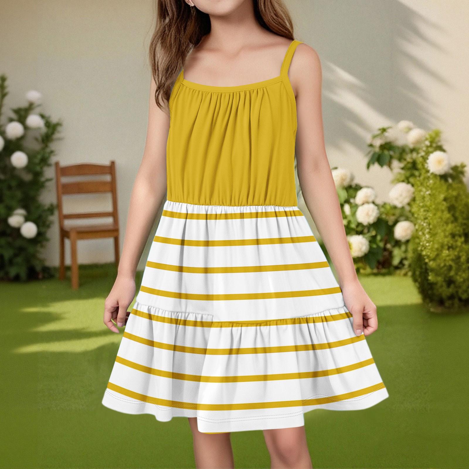 

Детское летнее повседневное модное платье без рукавов с круглым вырезом 160 жёлтый