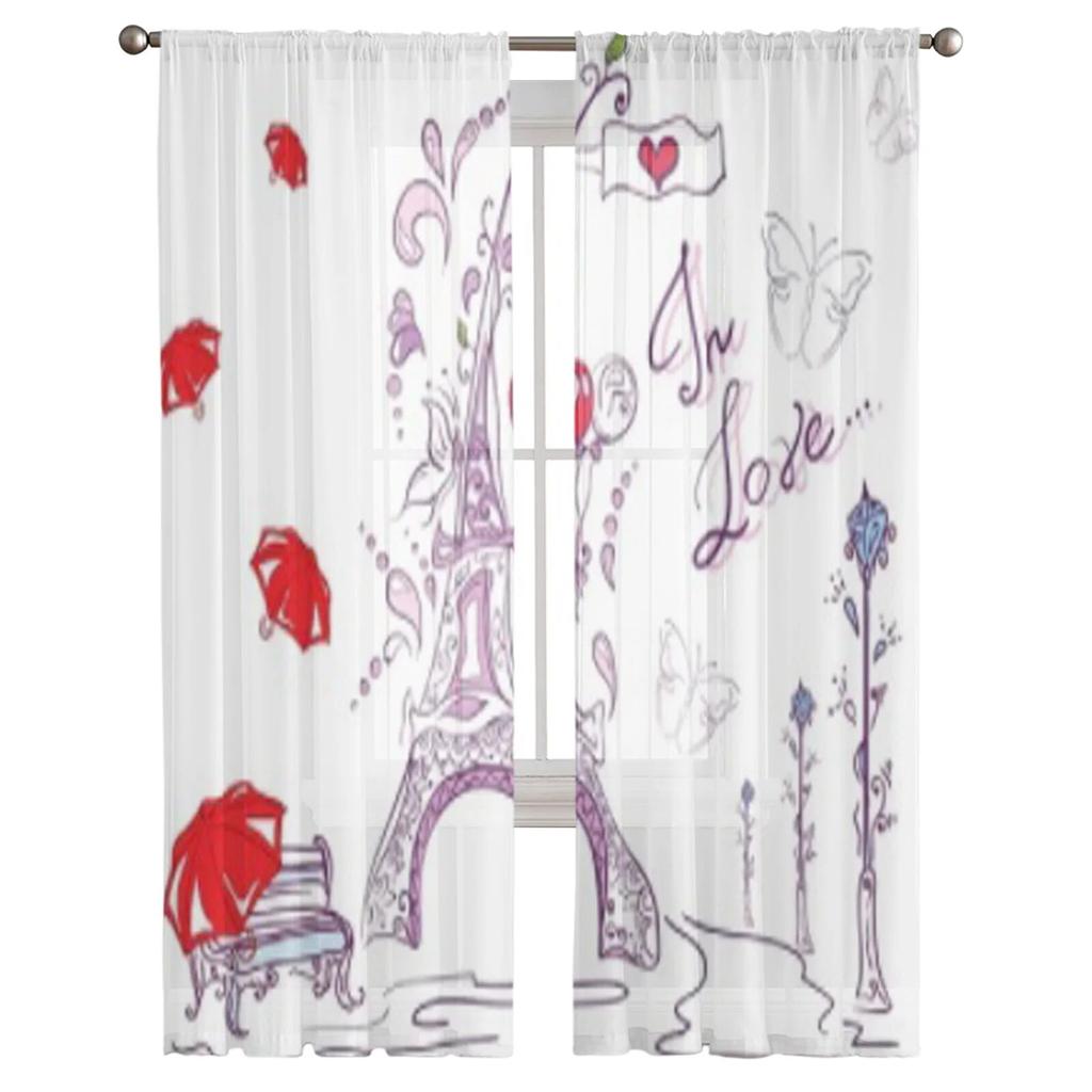 Herbst Romantische Paris Gardinen Für Schlafzimmer Wohnzimmer Tüll Vorhänge Für Küche Fenster Voile Vorhänge