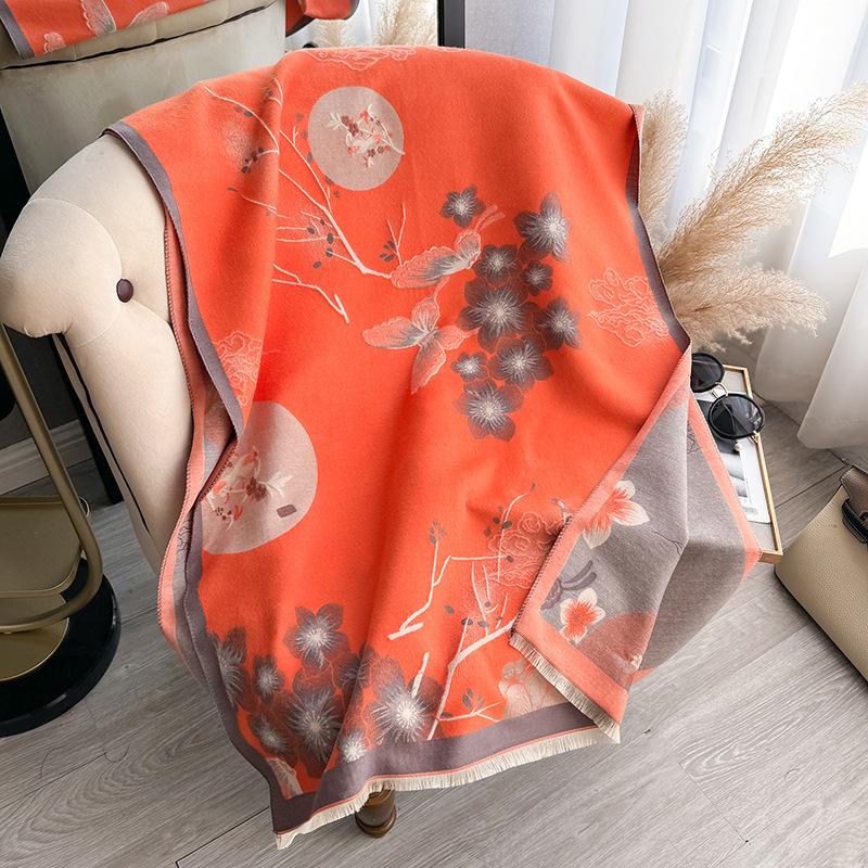Winter Printed Warm Scarf Women'S High-End Temperament Shawl Dual-Purpose Scarf
