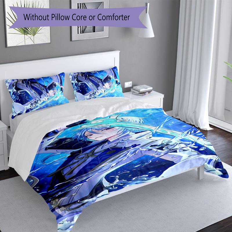 Set Lenzuola 3 Pezzi Personaggi Genshin Impact 3 Fantasie Set Copripiumino include Copripiumino e Federe, Decorazione Camera da Letto Perfetta per Tutte le Stagioni e Regalo