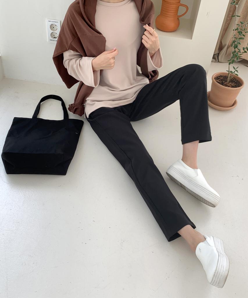 Ppaeppae Sturdy Stretch String Banding Black Slacks