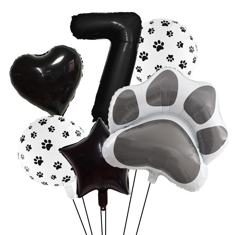 Black Dog Paw Party Balloon Set Aluminum Film Digital Animal Birthday Party Decoration Pet Aluminum Film Balloon
